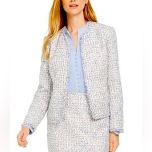 Calvin Klein Cream and Blue Tweed Blazer